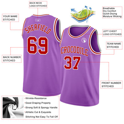 Custom Medium Purple Red-White Authentic Basketball Jersey