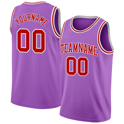 Custom Medium Purple Red-White Authentic Basketball Jersey