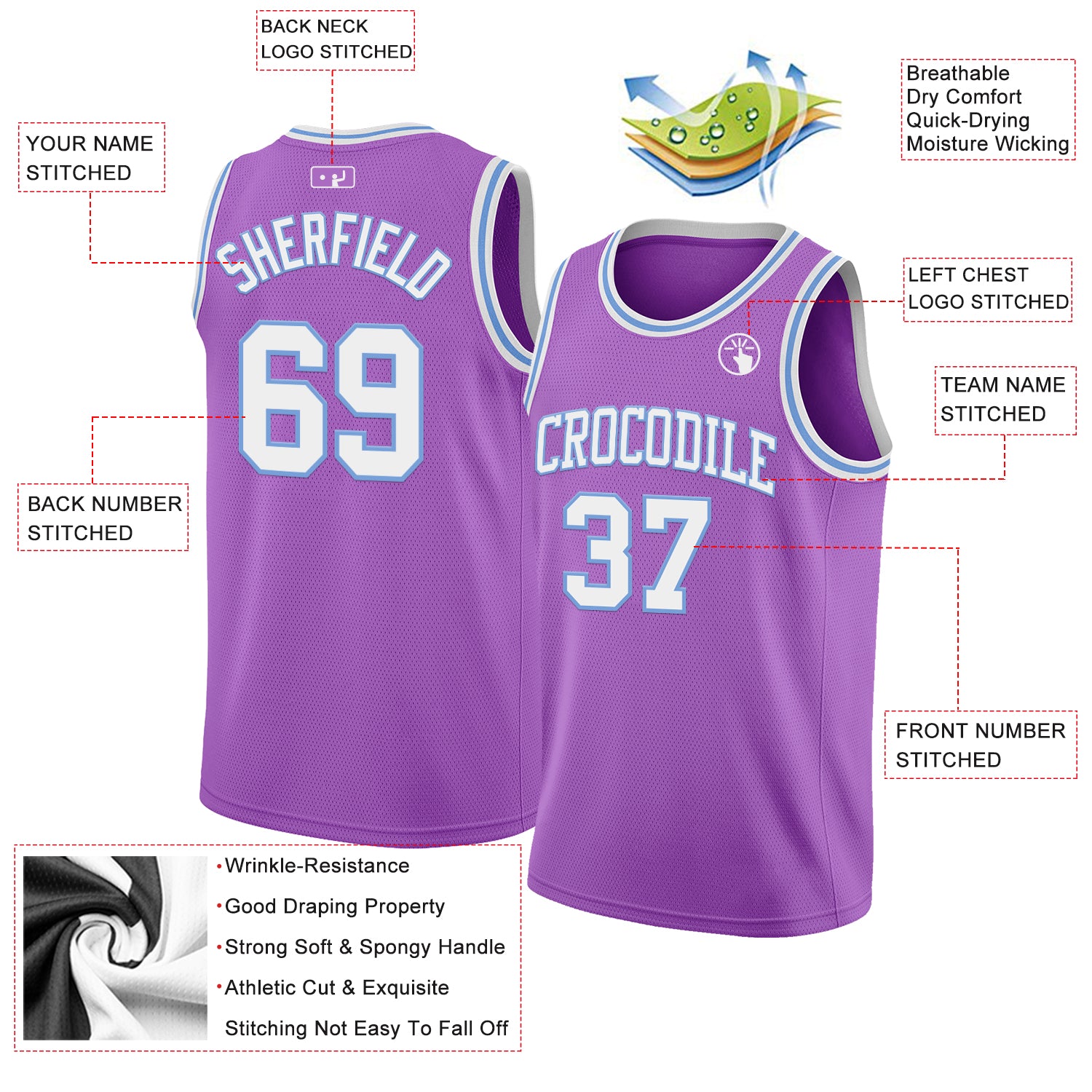 Custom Medium Purple White-Light Blue Authentic Basketball Jersey
