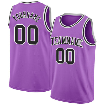 Custom Medium Purple Black-White Authentic Basketball Jersey