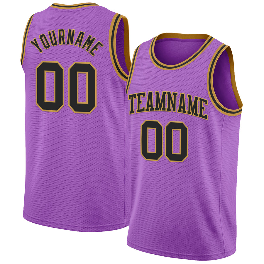 Custom Medium Purple Black-Old Gold Authentic Basketball Jersey