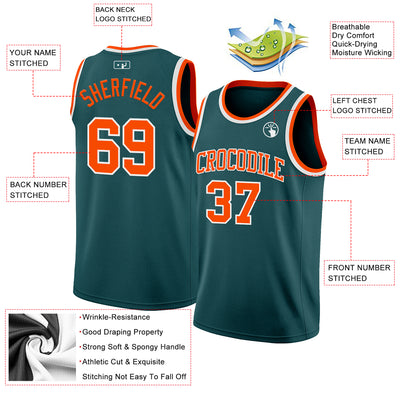 Custom Midnight Green Orange-White Authentic Basketball Jersey