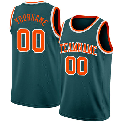 Custom Midnight Green Orange-White Authentic Basketball Jersey