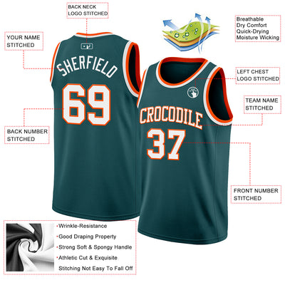 Custom Midnight Green White-Orange Authentic Basketball Jersey