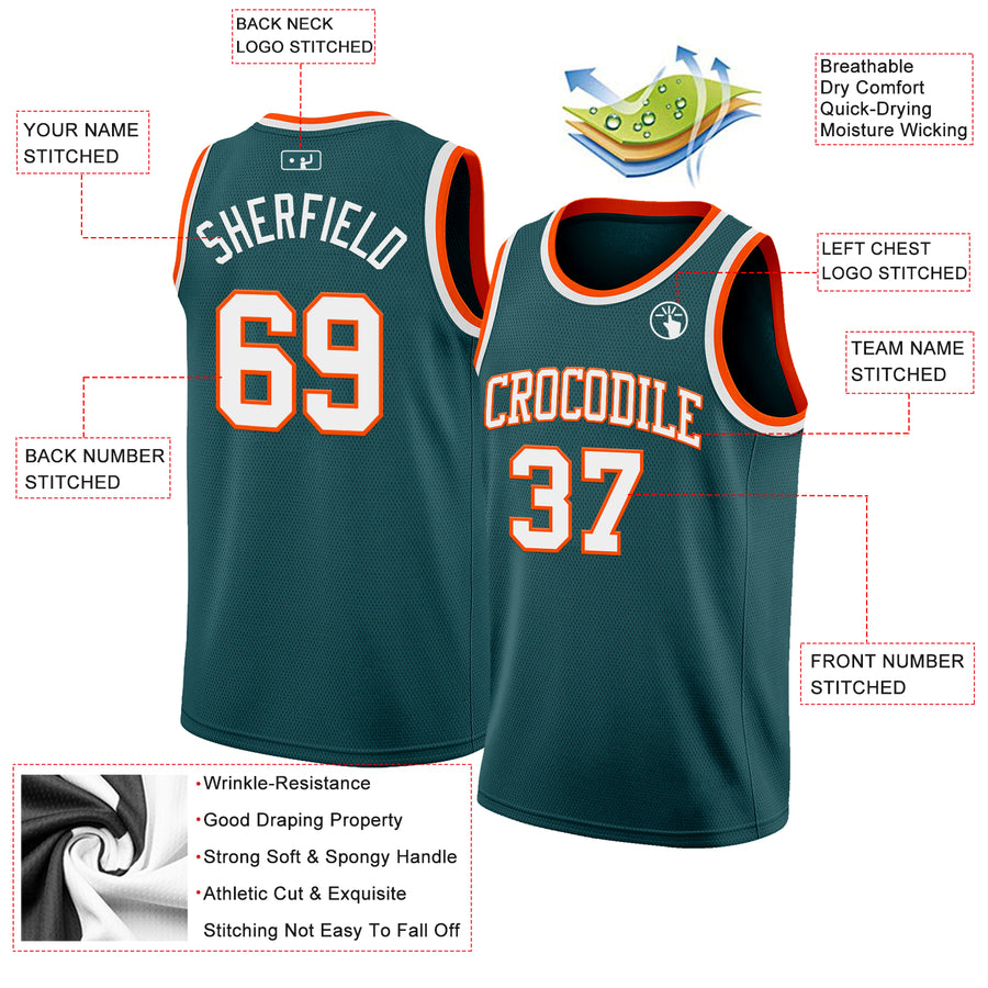 Custom Midnight Green White-Orange Authentic Basketball Jersey