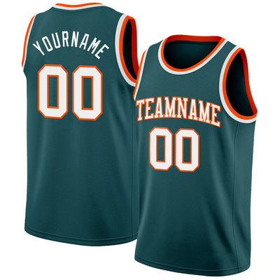 Custom Midnight Green White-Orange Authentic Basketball Jersey