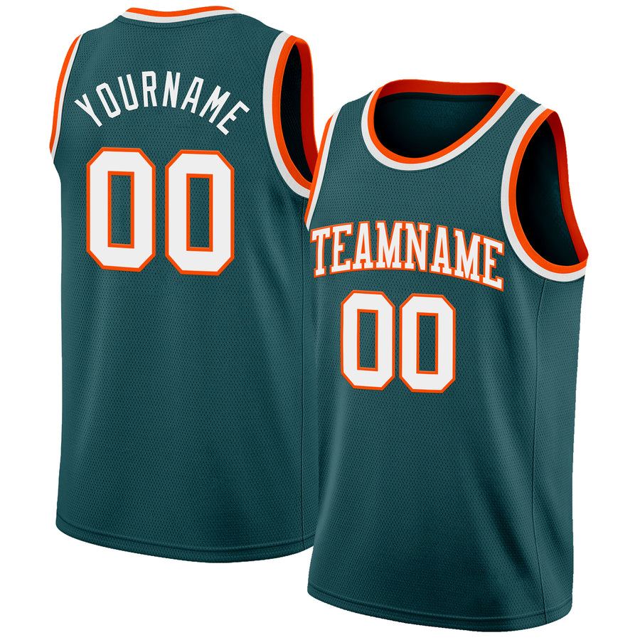 Custom Midnight Green White-Orange Authentic Basketball Jersey