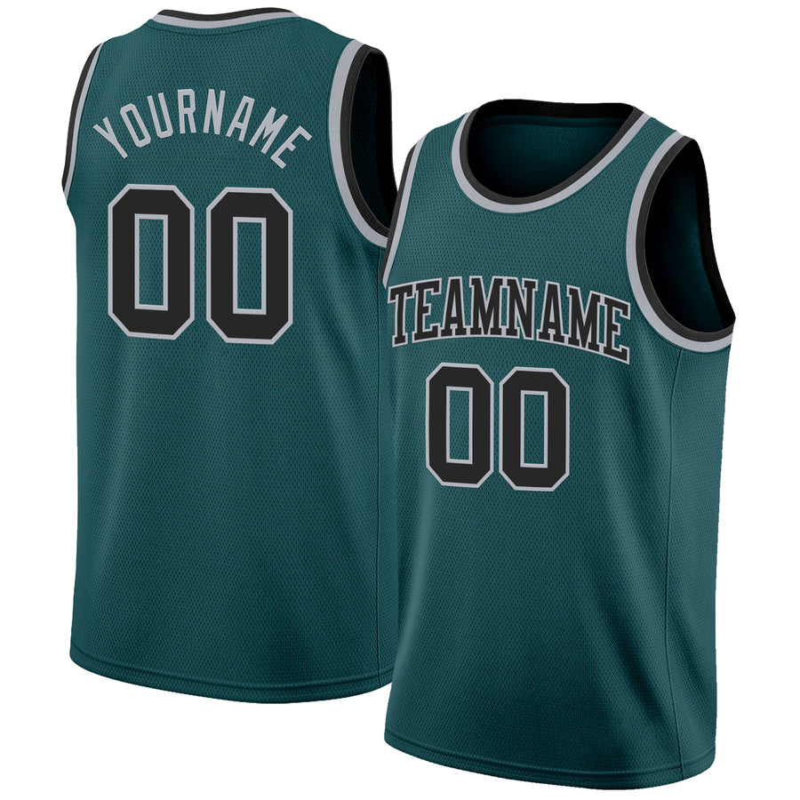 Custom Midnight Green Black-Gray Authentic Basketball Jersey
