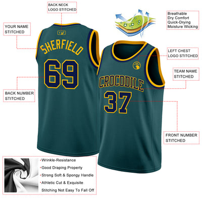 Custom Midnight Green Navy-Gold Authentic Basketball Jersey