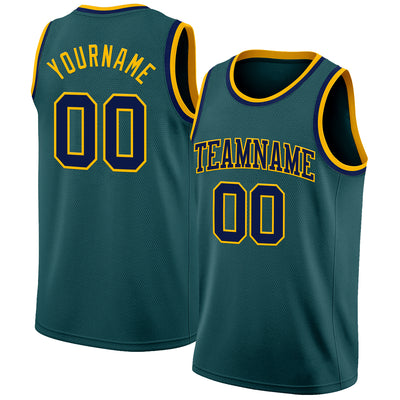Custom Midnight Green Navy-Gold Authentic Basketball Jersey