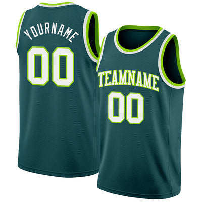 Custom Midnight Green White-Neon Green Authentic Basketball Jersey