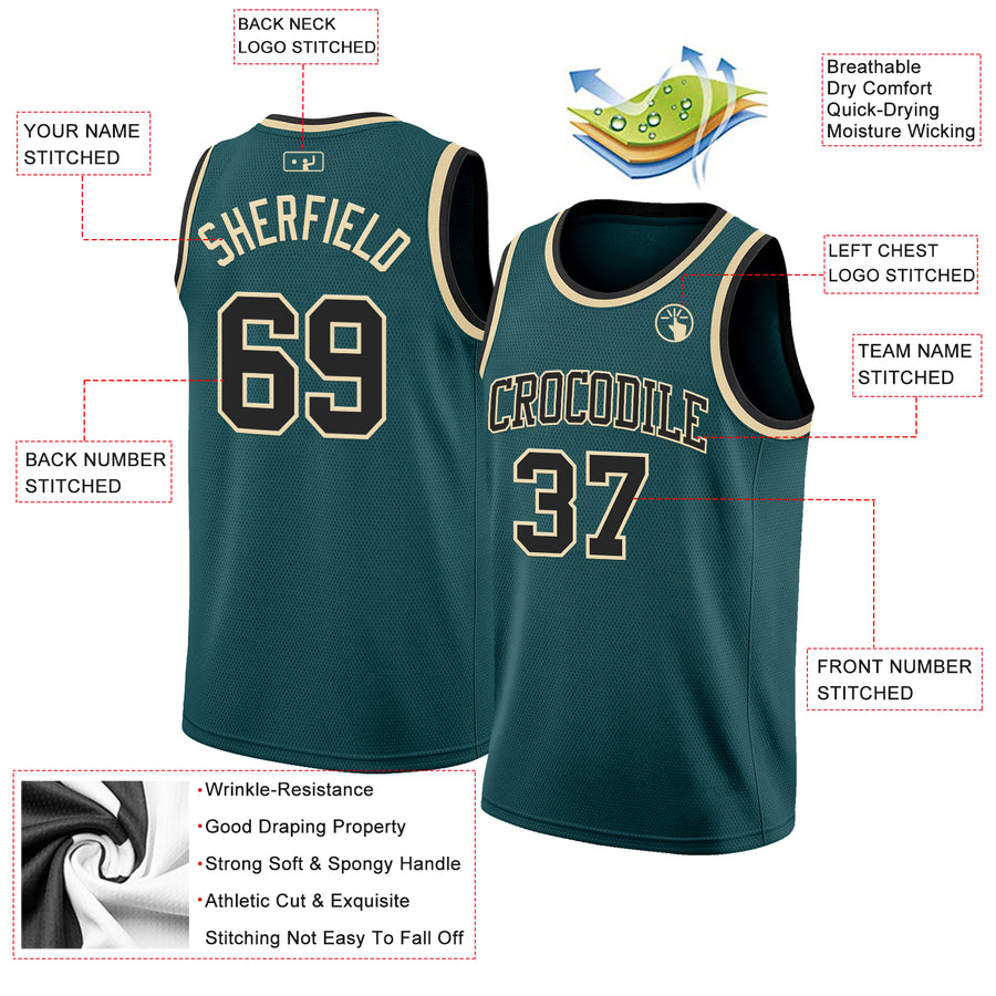 Custom Midnight Green Black-Cream Authentic Basketball Jersey