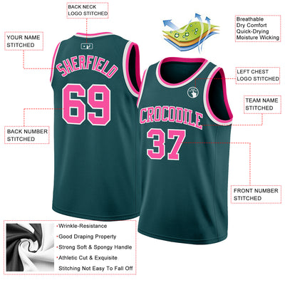 Custom Midnight Green Pink-White Authentic Basketball Jersey