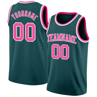 Custom Midnight Green Pink-White Authentic Basketball Jersey