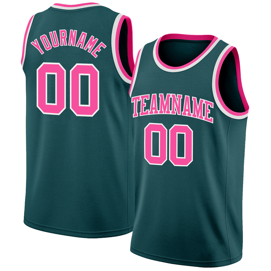 Custom Midnight Green Pink-White Authentic Basketball Jersey