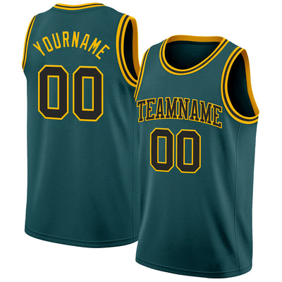 Custom Midnight Green Black-Gold Authentic Basketball Jersey