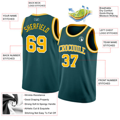 Custom Midnight Green Gold-White Authentic Basketball Jersey