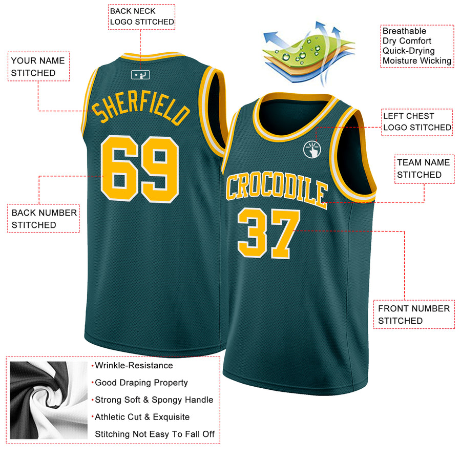 Custom Midnight Green Gold-White Authentic Basketball Jersey