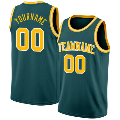 Custom Midnight Green Gold-White Authentic Basketball Jersey
