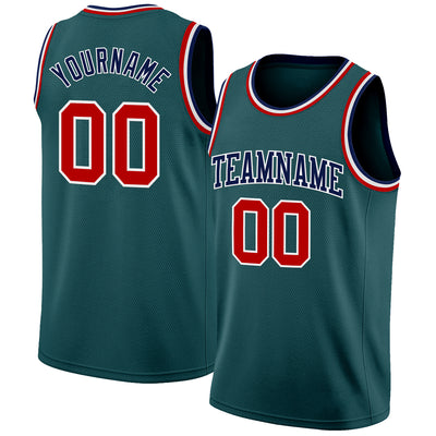 Custom Midnight Green Red White-Navy Authentic Basketball Jersey