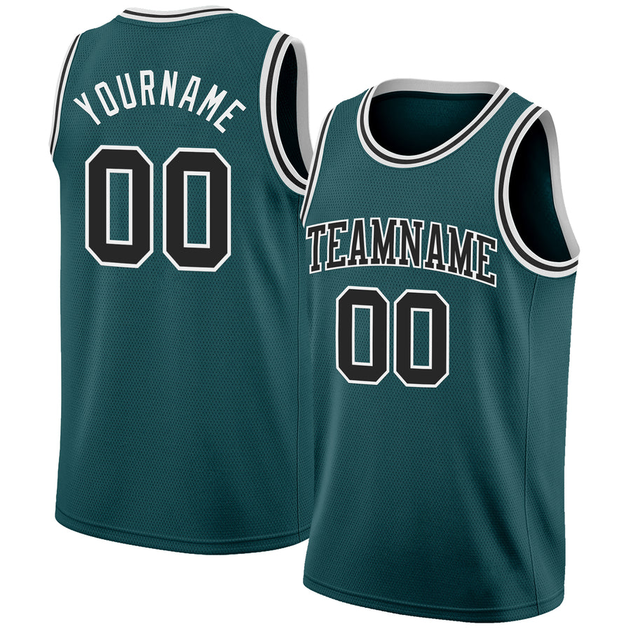 Custom Midnight Green Black-White Authentic Basketball Jersey