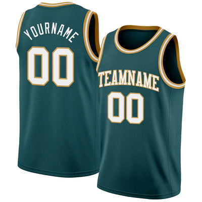 Custom Midnight Green White-Old Gold Authentic Basketball Jersey