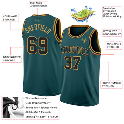 Custom Midnight Green Black-Old Gold Authentic Basketball Jersey