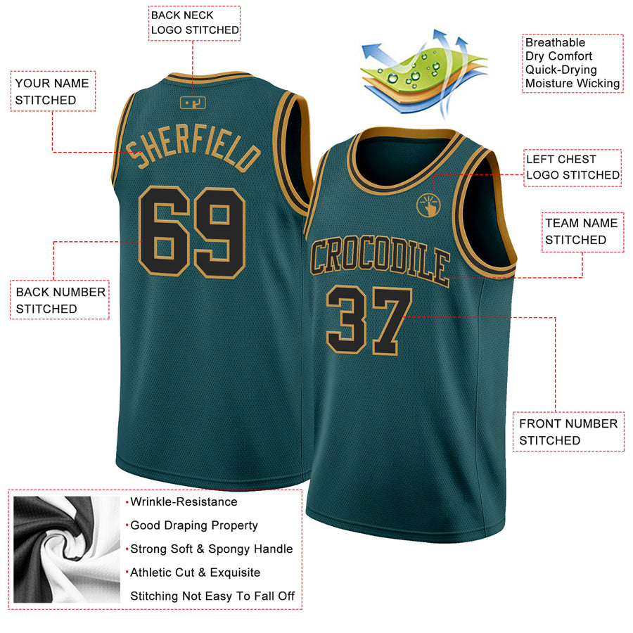Custom Midnight Green Black-Old Gold Authentic Basketball Jersey