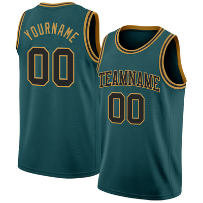 Custom Midnight Green Black-Old Gold Authentic Basketball Jersey