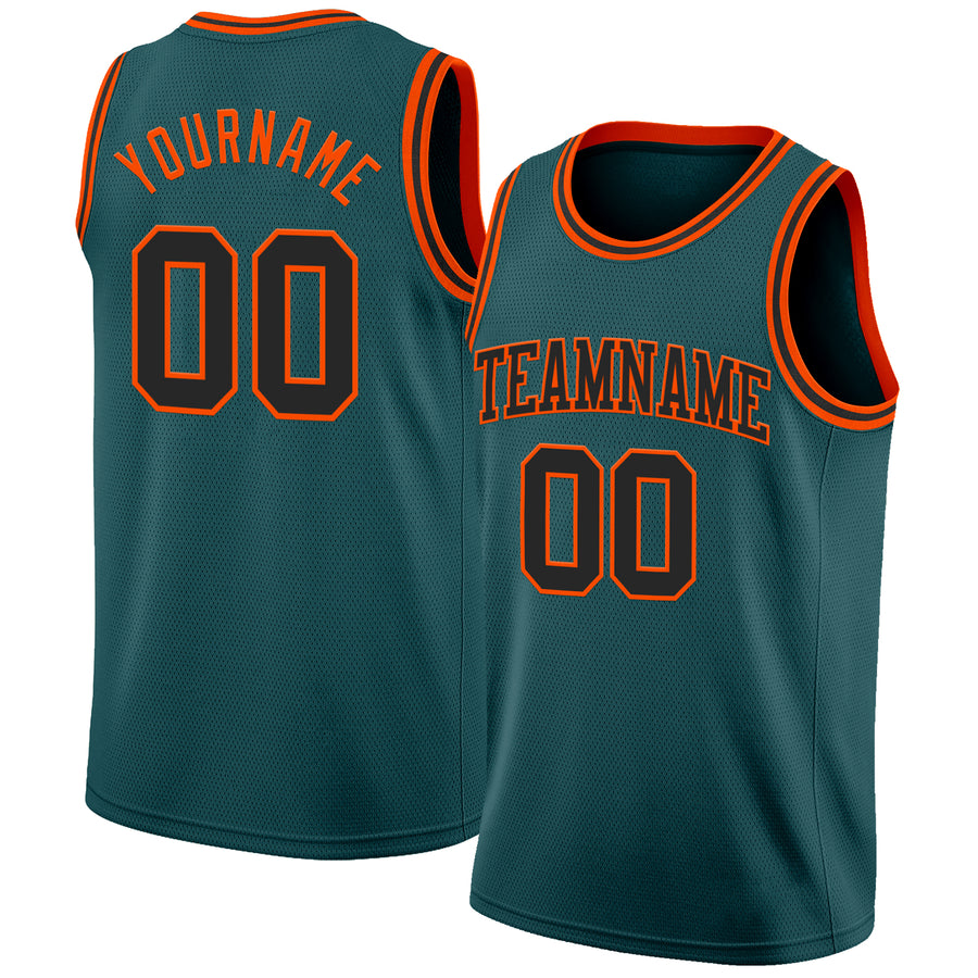 Custom Midnight Green Black-Orange Authentic Basketball Jersey