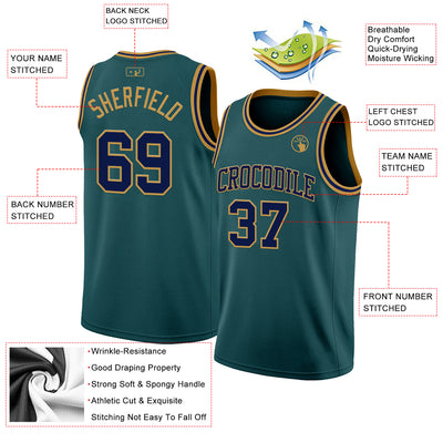Custom Midnight Green Navy-Old Gold Authentic Basketball Jersey
