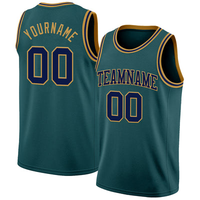 Custom Midnight Green Navy-Old Gold Authentic Basketball Jersey