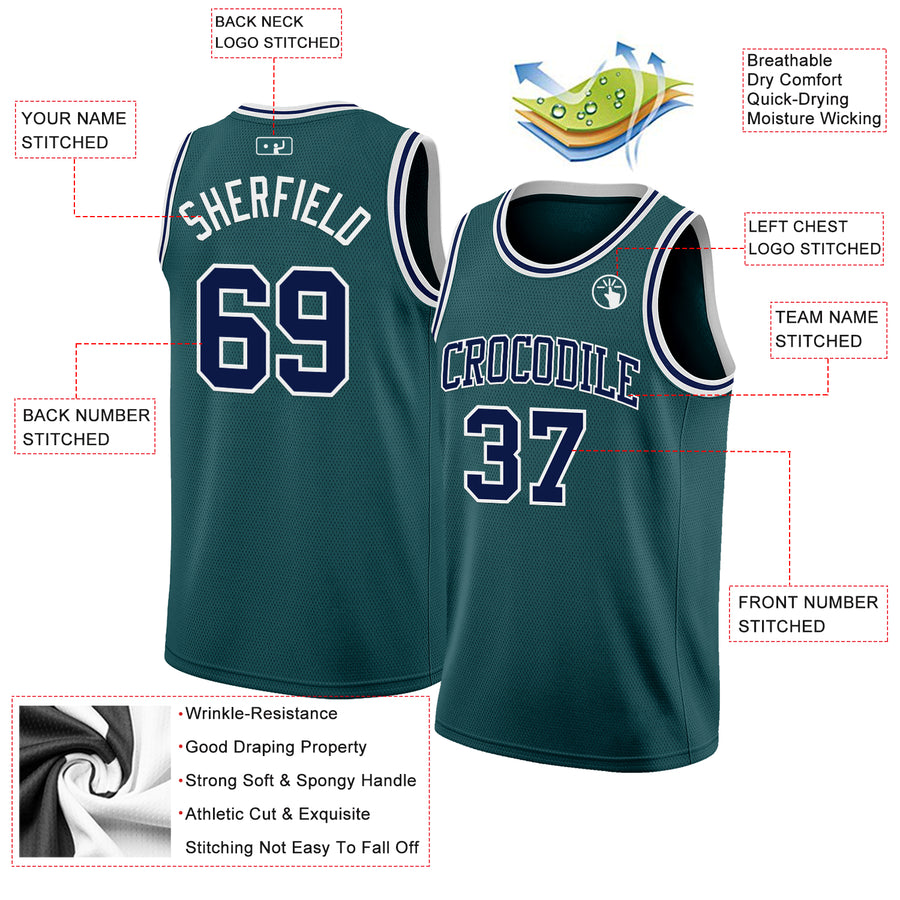 Custom Midnight Green Navy-White Authentic Basketball Jersey