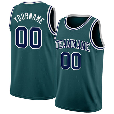 Custom Midnight Green Navy-White Authentic Basketball Jersey