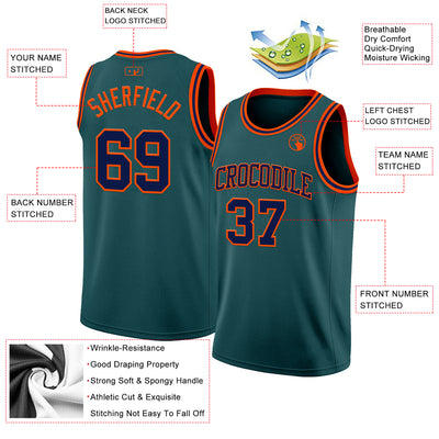 Custom Midnight Green Navy-Orange Authentic Basketball Jersey