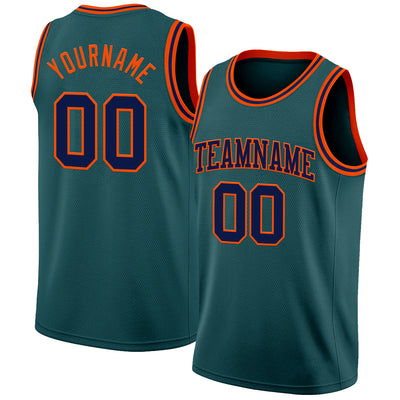 Custom Midnight Green Navy-Orange Authentic Basketball Jersey
