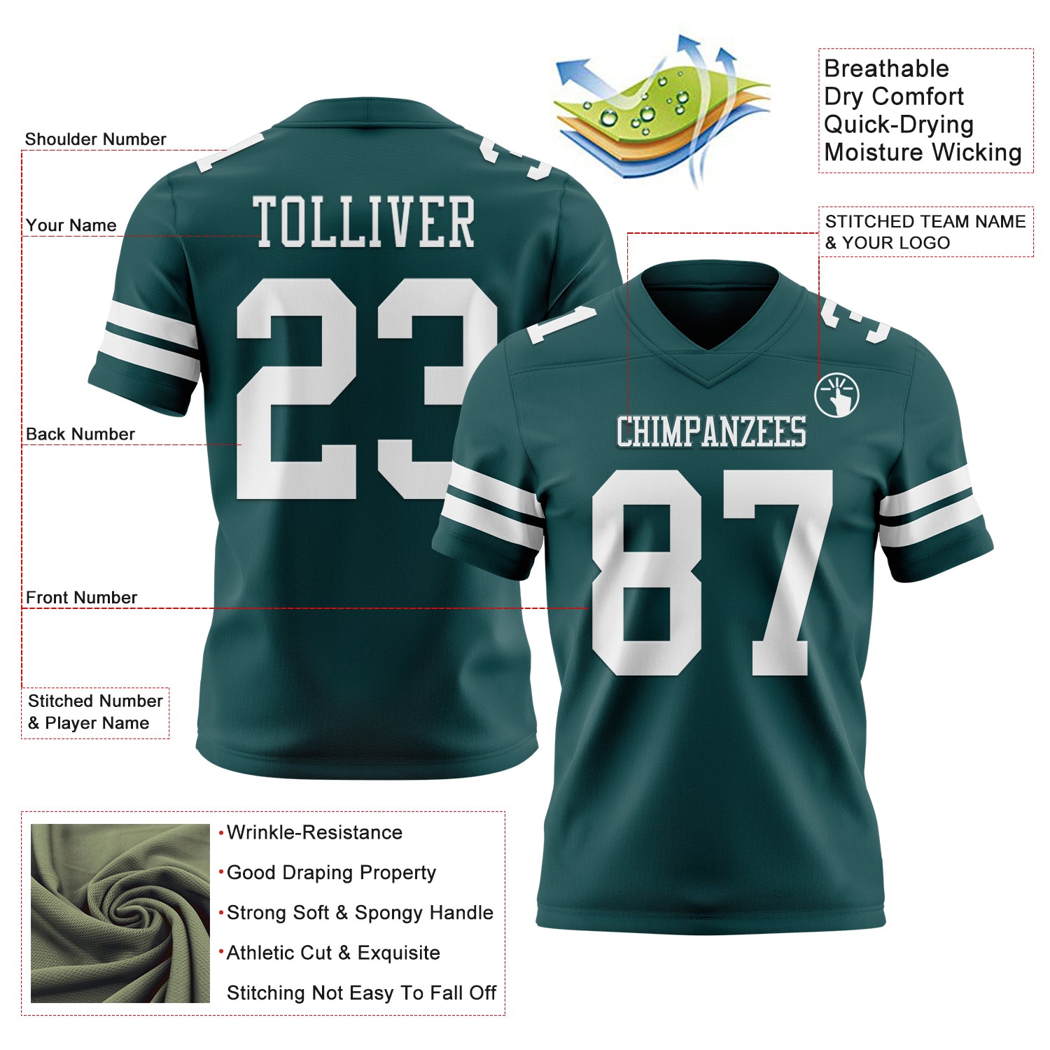 Custom Midnight Green White Authentic Football Jersey
