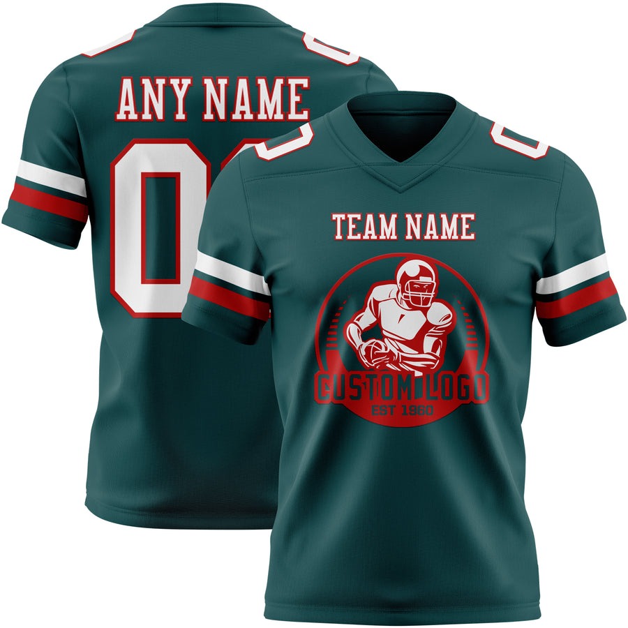 Custom Midnight Green White-Red Authentic Football Jersey