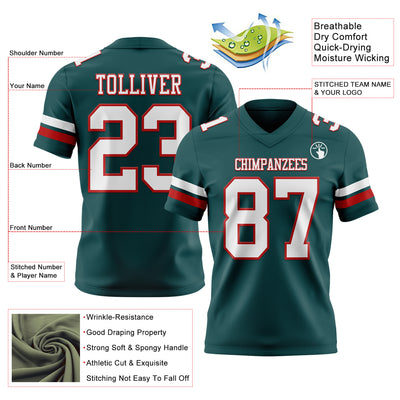 Custom Midnight Green White-Red Authentic Football Jersey