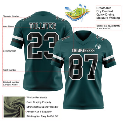 Custom Midnight Green Black-White Authentic Football Jersey