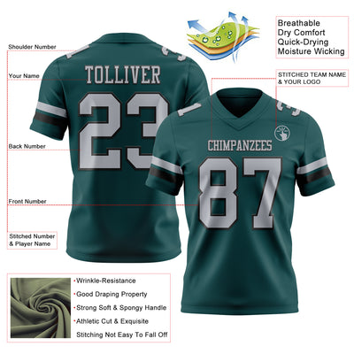 Custom Midnight Green Gray-Black Authentic Football Jersey