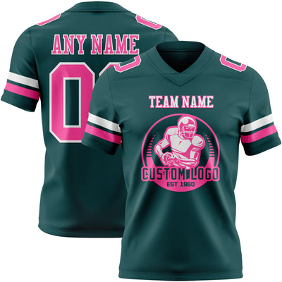 Custom Midnight Green Pink-White Authentic Football Jersey