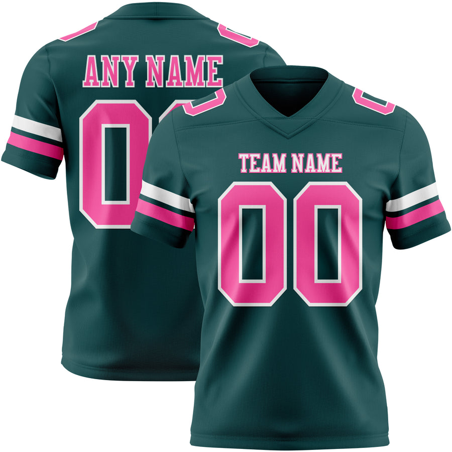 Custom Midnight Green Pink-White Authentic Football Jersey