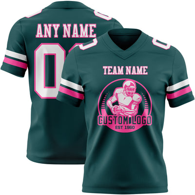 Custom Midnight Green White-Pink Authentic Football Jersey