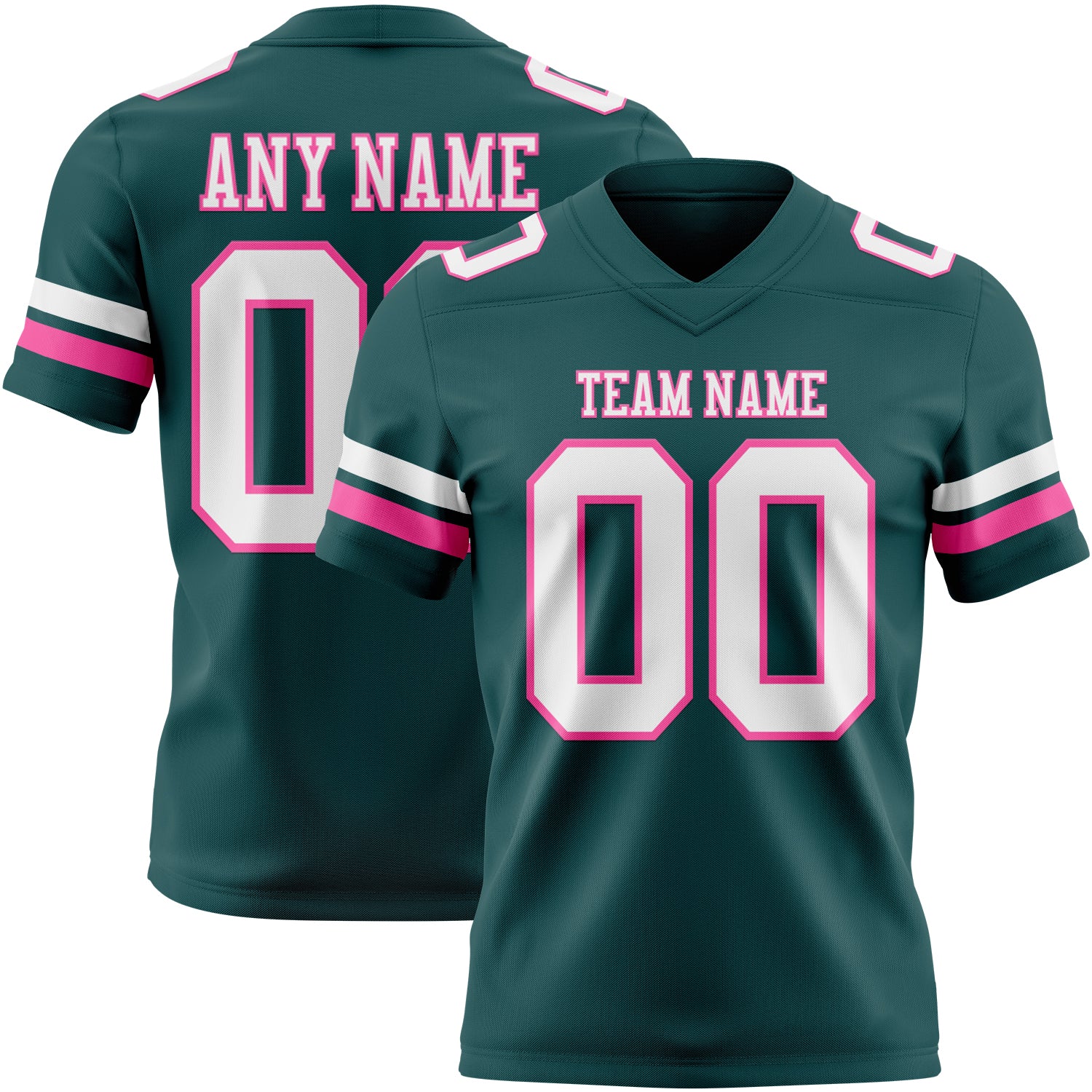 Custom Midnight Green White-Pink Authentic Football Jersey