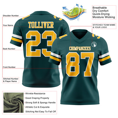 Custom Midnight Green Gold-White Authentic Football Jersey