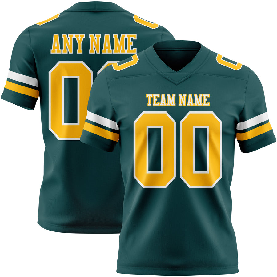 Custom Midnight Green Gold-White Authentic Football Jersey