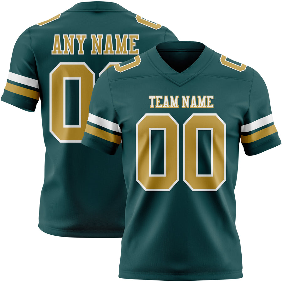 Custom Midnight Green Old Gold-White Authentic Football Jersey