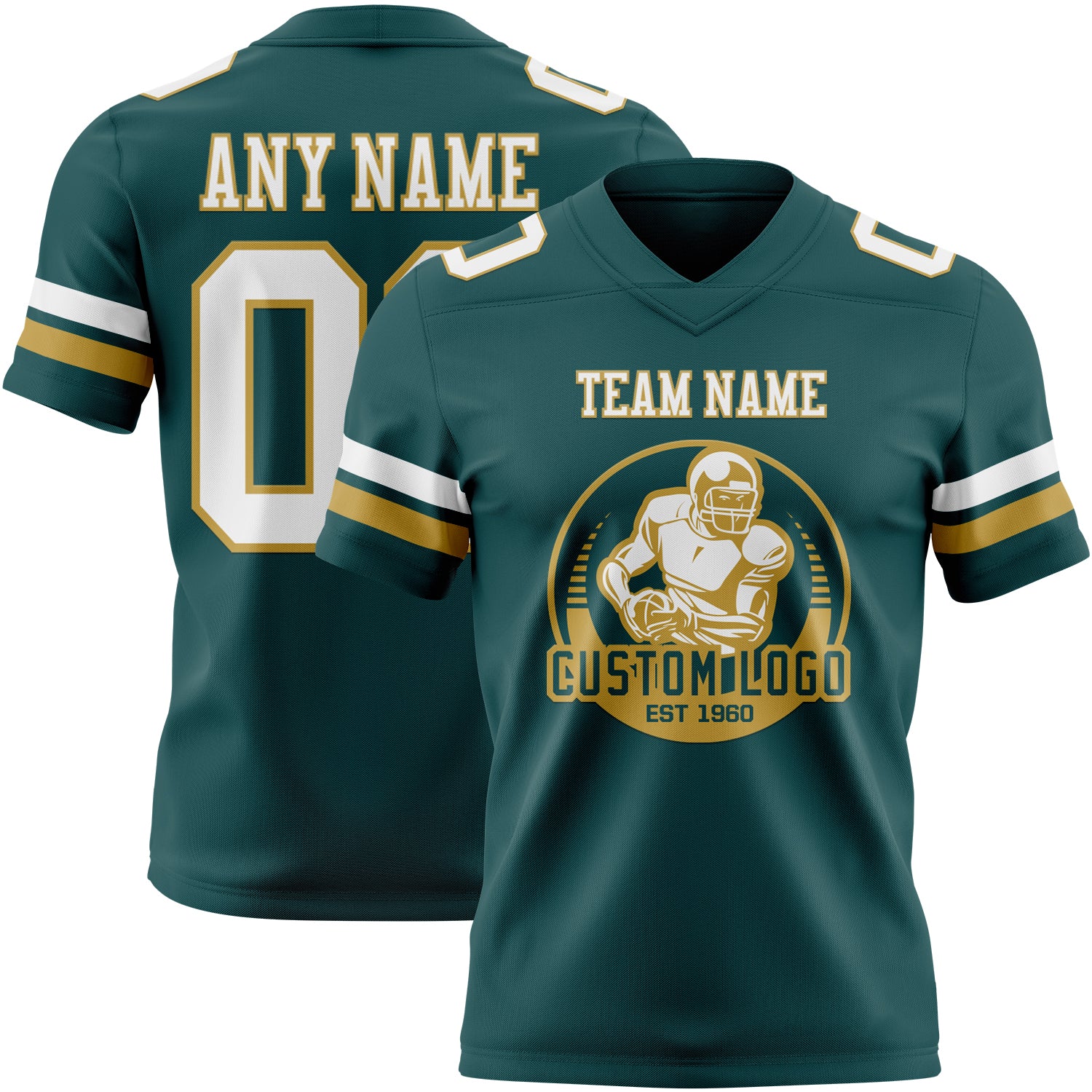 Custom Midnight Green White-Old Gold Authentic Football Jersey