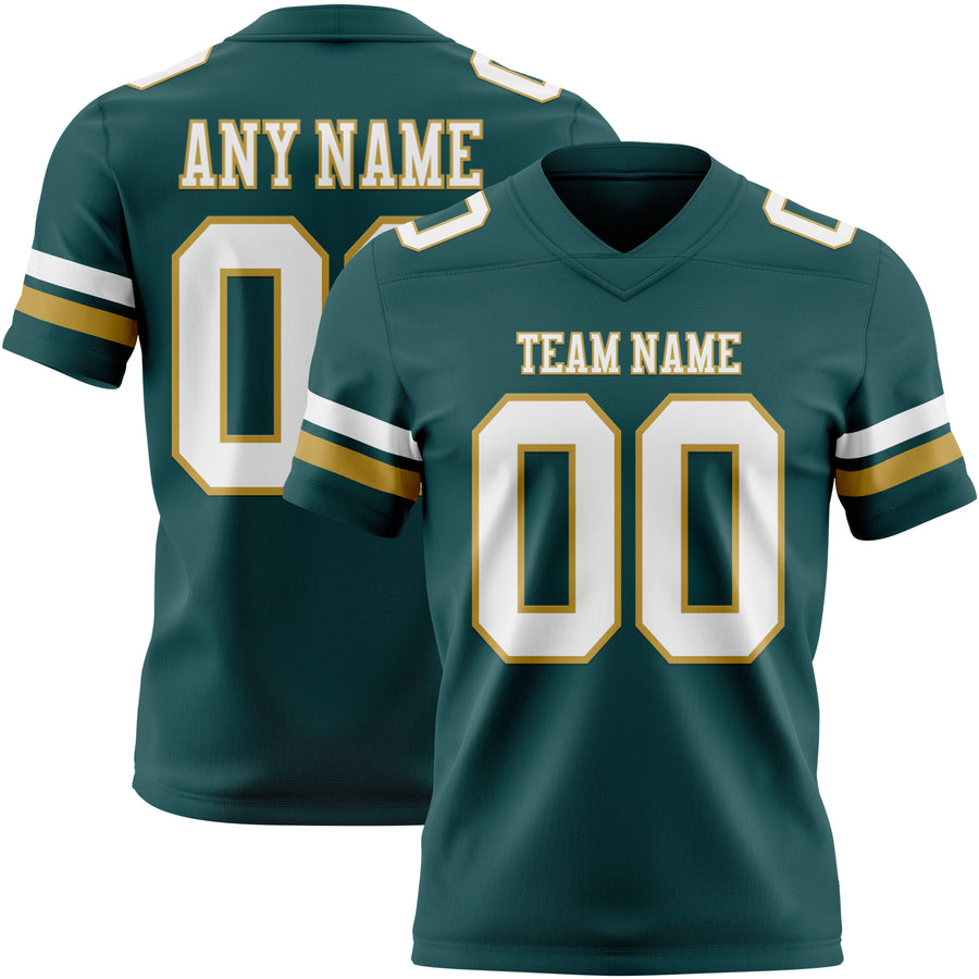 Custom Midnight Green White-Old Gold Authentic Football Jersey